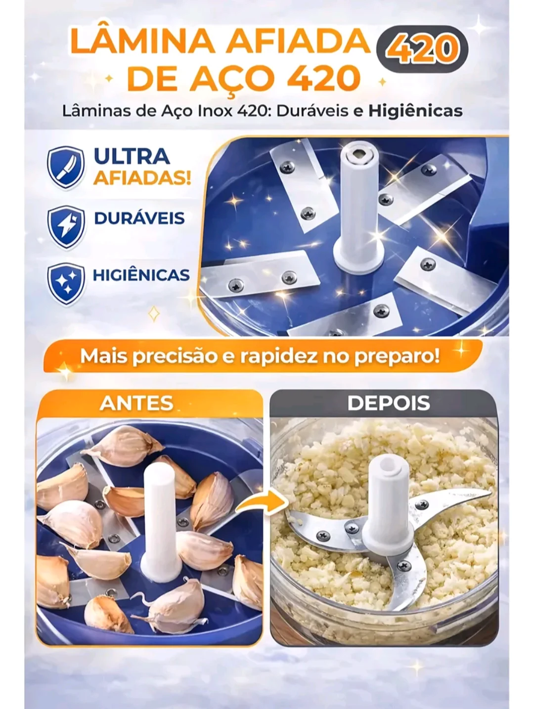 Mini Processador Elétrico de Alimentos para Alho, Legumes e Frutas — foto 5