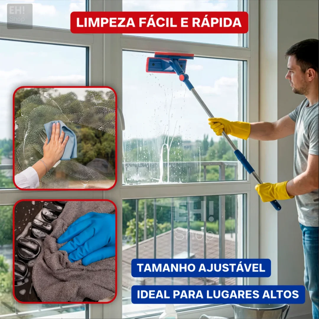 Kit Rodo Limpa Vidro 2 em 1 Extensível + 5 Panos de Microfibra — foto 2