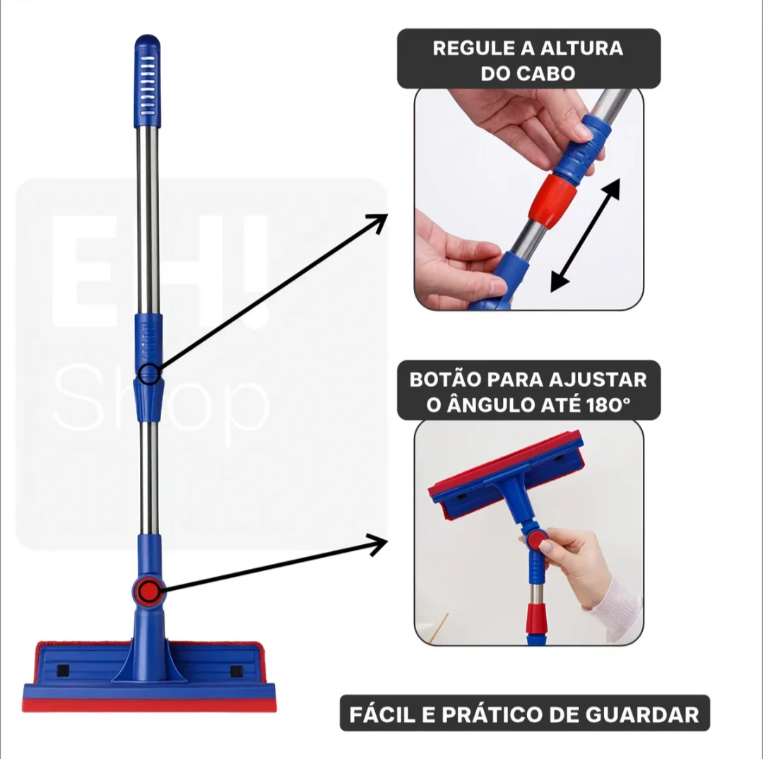 Kit Rodo Limpa Vidro 2 em 1 Extensível + 5 Panos de Microfibra — foto 3