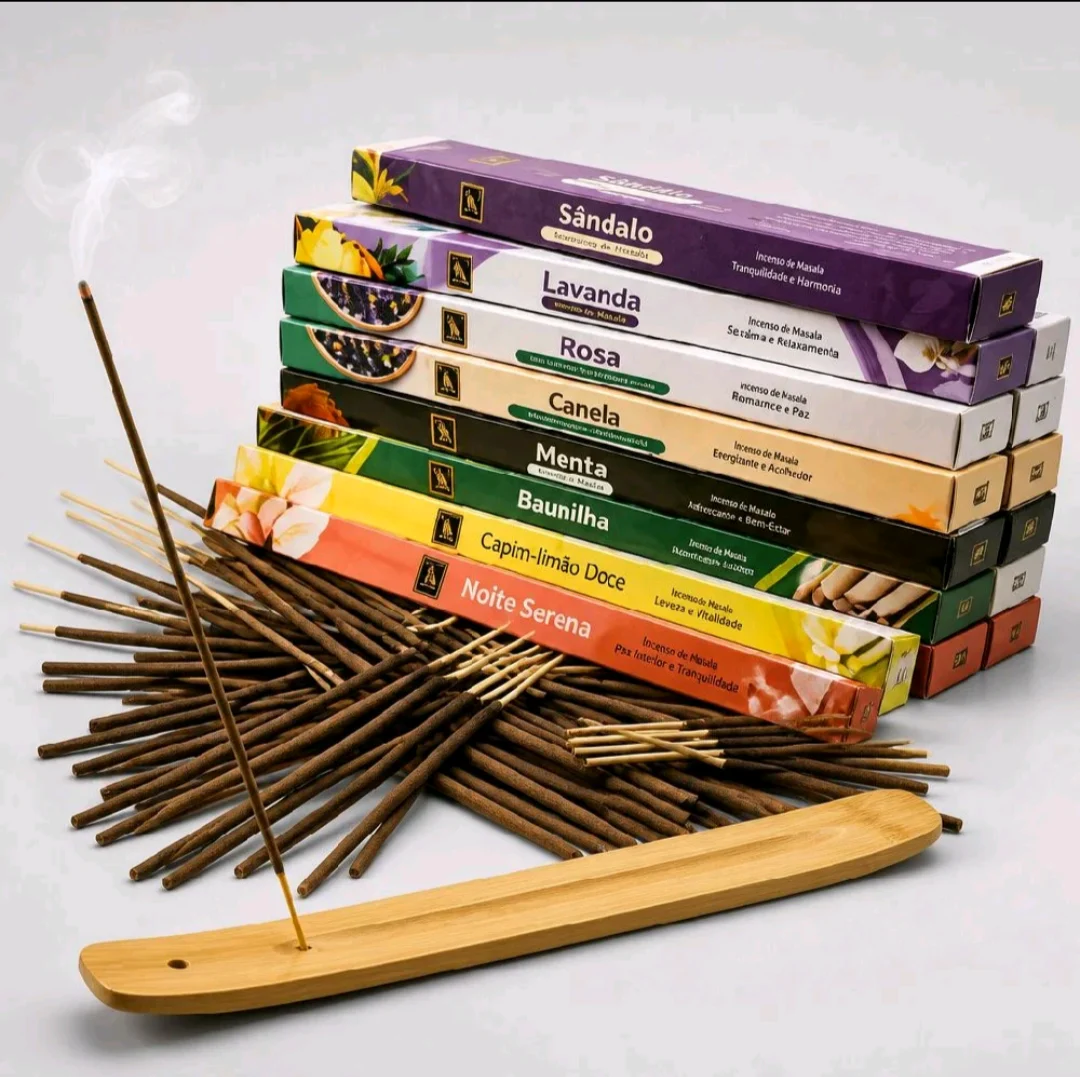 Kit 70 Varetas de Incenso Aromático Sortido com Porta-Incenso de Bambu — foto 5