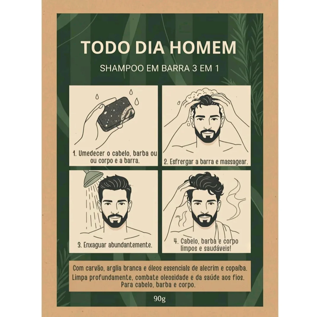SHAMPOO SÓLIDO MASCULINO ANTICASPA 3 EM 1 TODO DIA HOMEM - 90 G — foto 3