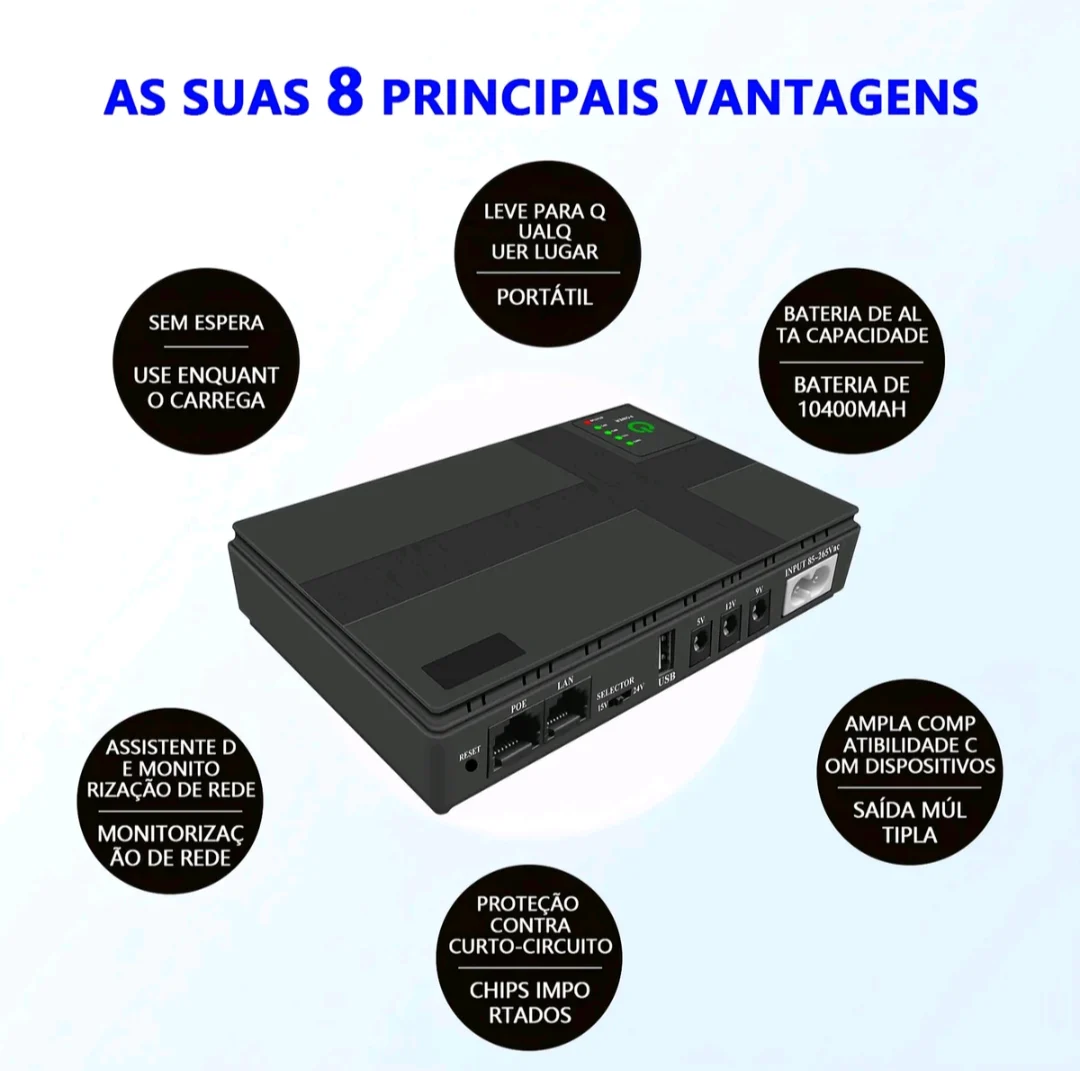 FONTE DE ALIMENTAÇÃO ININTERRUPTA UPS DC MINI NOBREAK 10000mAh — foto 2