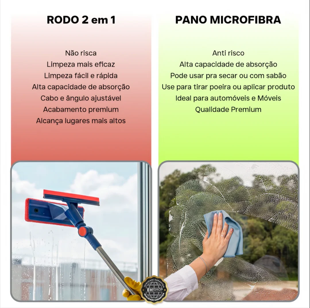 Kit Rodo Limpa Vidro 2 em 1 Extensível + 5 Panos de Microfibra — foto 8