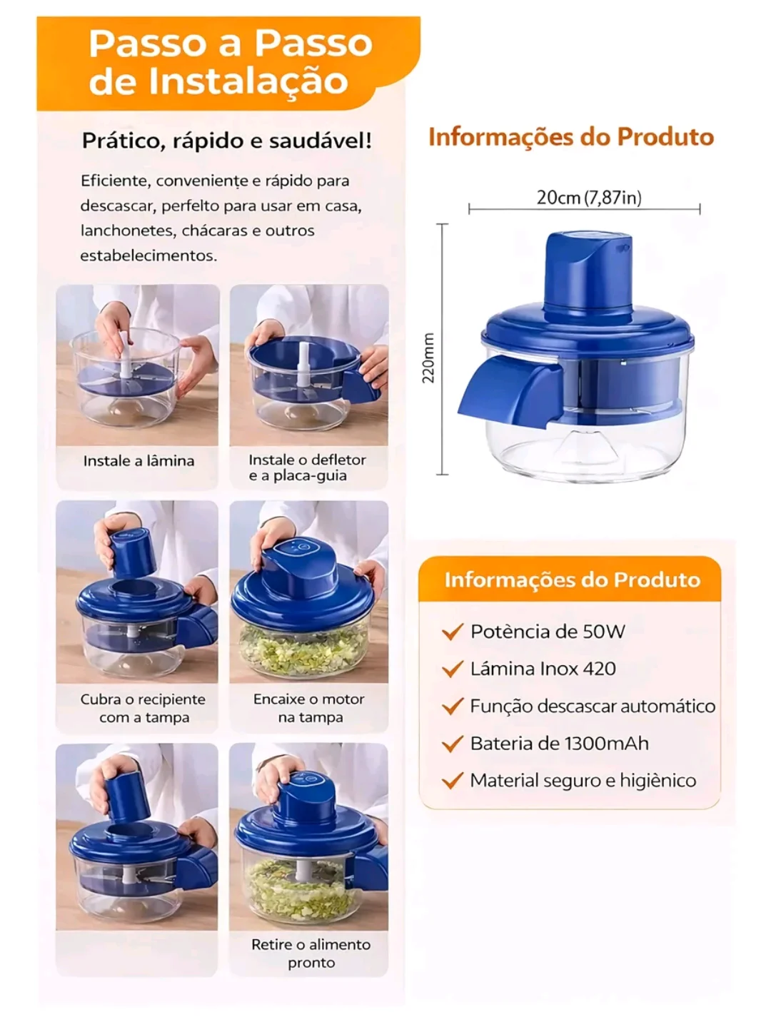Mini Processador Elétrico de Alimentos para Alho, Legumes e Frutas — foto 6