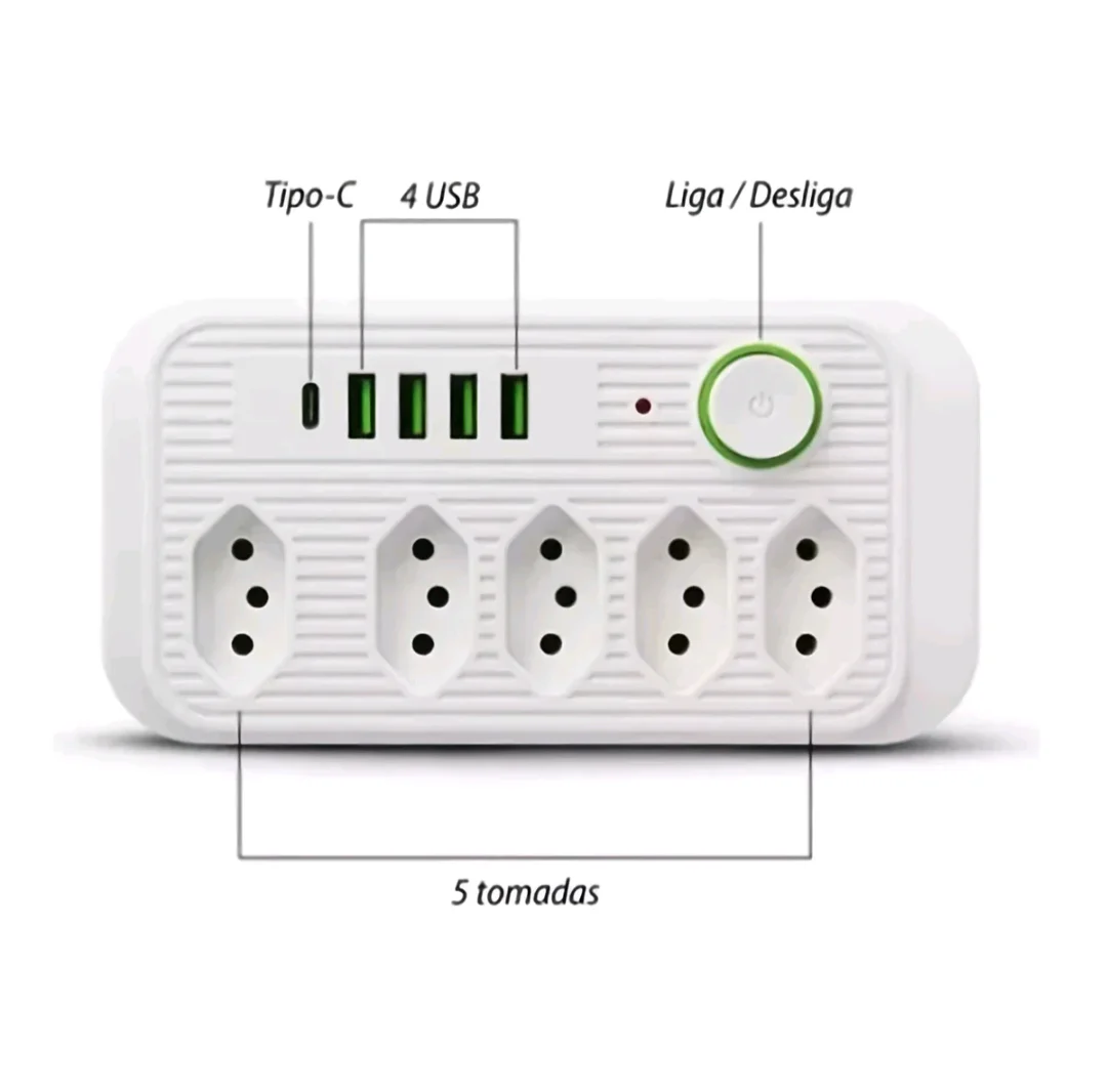 EXTENSÃO FILTRO DE LINHA COM 5 TOMADAS E 5 PORTAS USB — foto 2