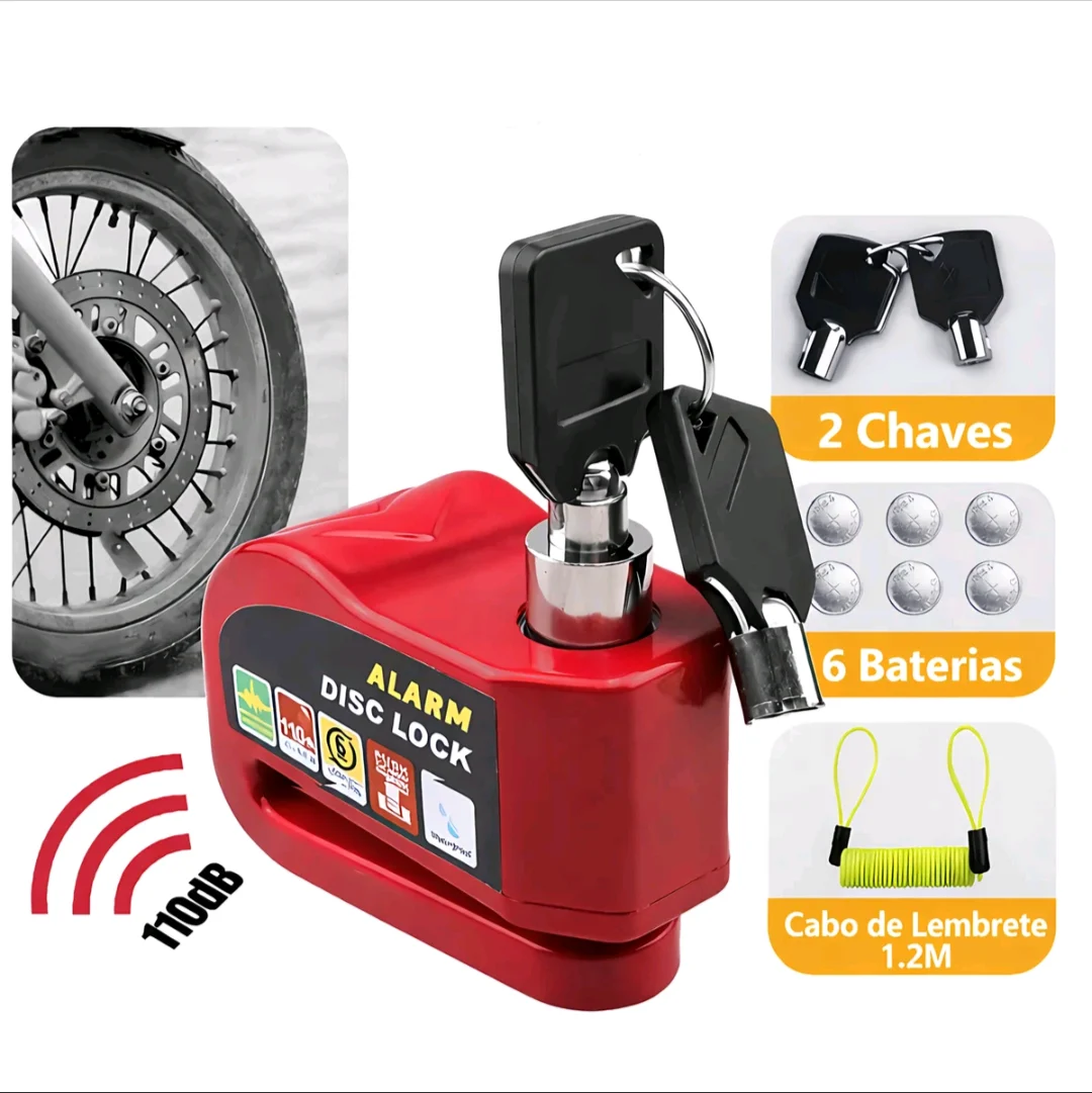 Trava de Disco com Alarme 110dB para Moto, Scooter, Bicicleta e Patinete Elétrico — foto 1