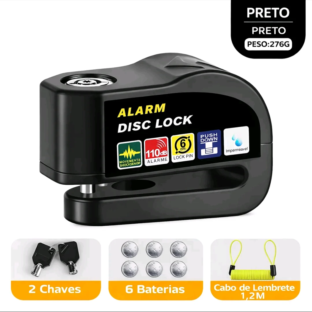 Trava de Disco com Alarme 110dB para Moto, Scooter, Bicicleta e Patinete Elétrico — foto 2