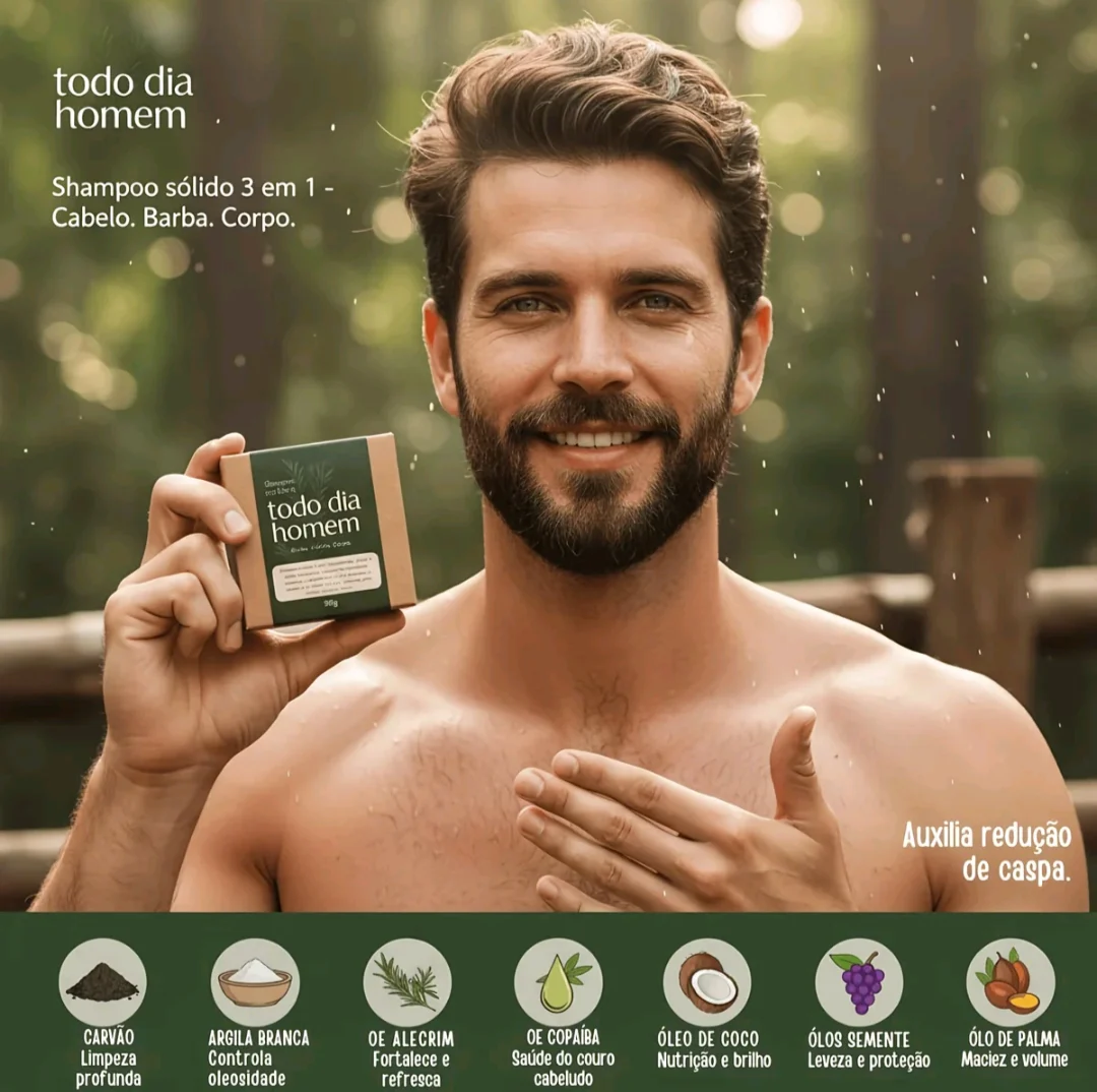 SHAMPOO SÓLIDO MASCULINO ANTICASPA 3 EM 1 TODO DIA HOMEM - 90 G — foto 4