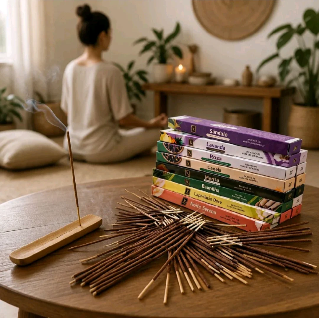 Kit 70 Varetas de Incenso Aromático Sortido com Porta-Incenso de Bambu — foto 3