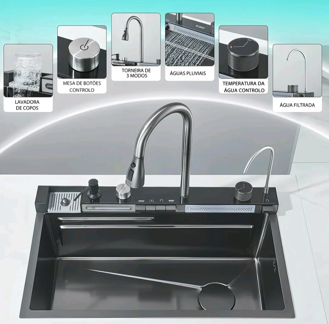 Kit Cuba Cozinha Gourmet Luxo com Cascata, Display Digital e Torneira Integrada — foto 6
