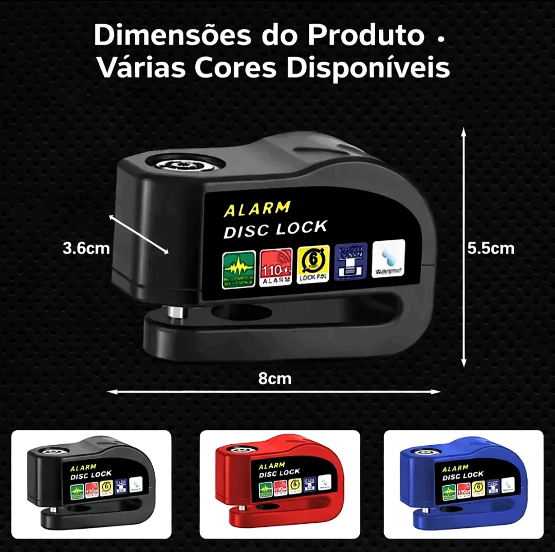 Trava de Disco com Alarme 110dB para Moto, Scooter, Bicicleta e Patinete Elétrico — foto 6