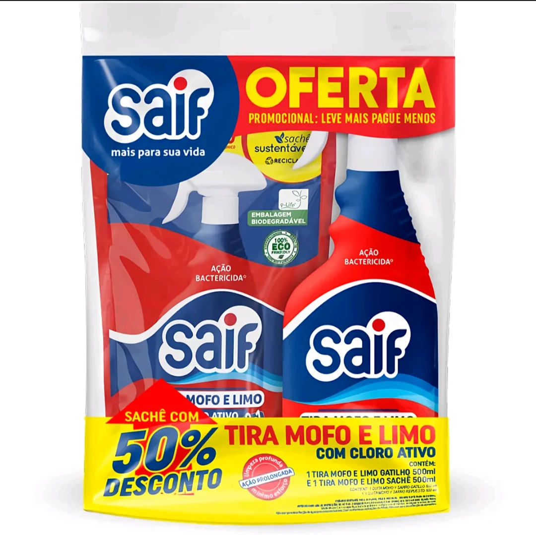 Saif Tira Mofo e Limo 2 em 1 com Cloro Ativo – Kit 500 ml + Refil 500 ml — foto 3