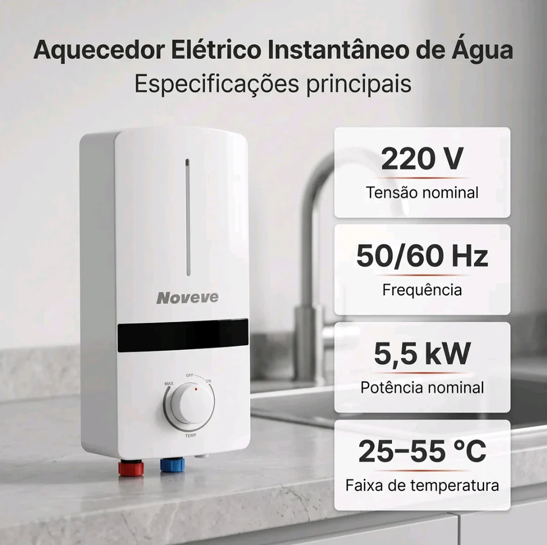 Aquecedor Elétrico Instantâneo Noveve 5500W 220V com Display Digital — foto 2