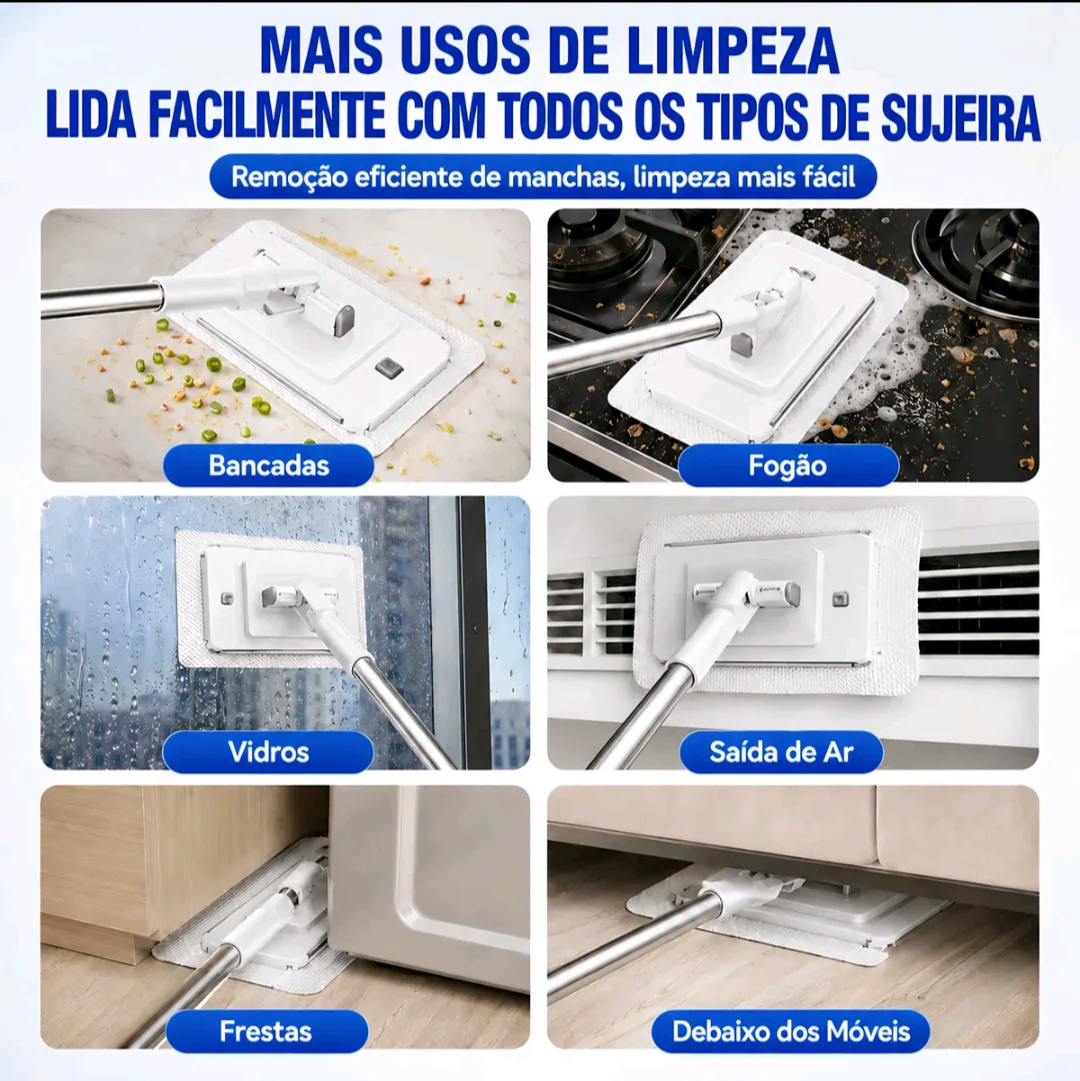 Mop Flat SOPAMI com Cabo Telescópico Extensível, Prendedor de Pano e Sistema de 2 Níveis — foto 6