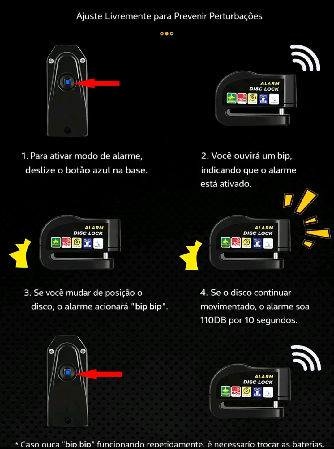 Trava de Disco com Alarme 110dB para Moto, Scooter, Bicicleta e Patinete Elétrico — foto 9
