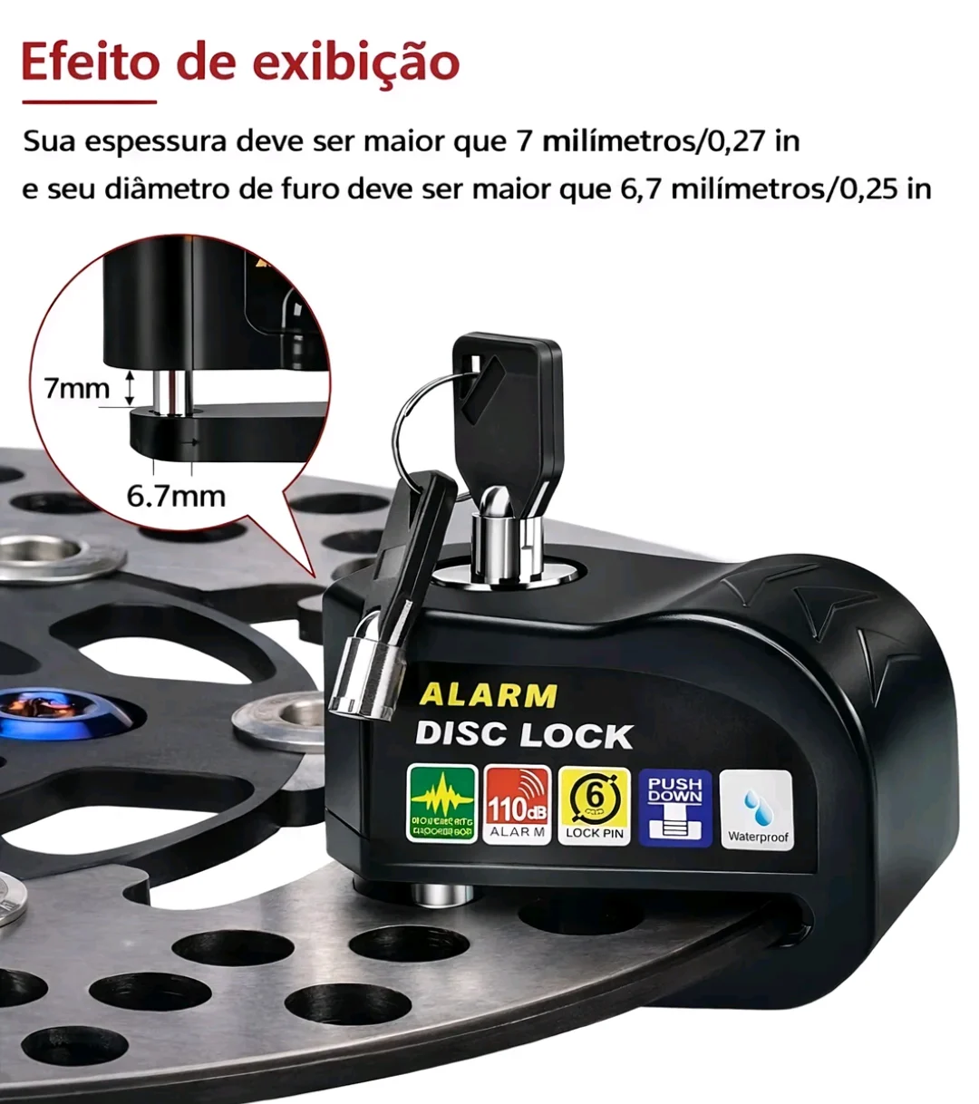 Trava de Disco com Alarme 110dB para Moto, Scooter, Bicicleta e Patinete Elétrico — foto 5