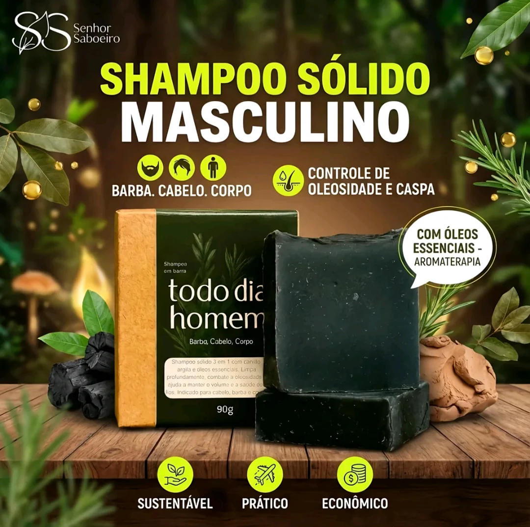 SHAMPOO SÓLIDO MASCULINO ANTICASPA 3 EM 1 TODO DIA HOMEM - 90 G — foto 1